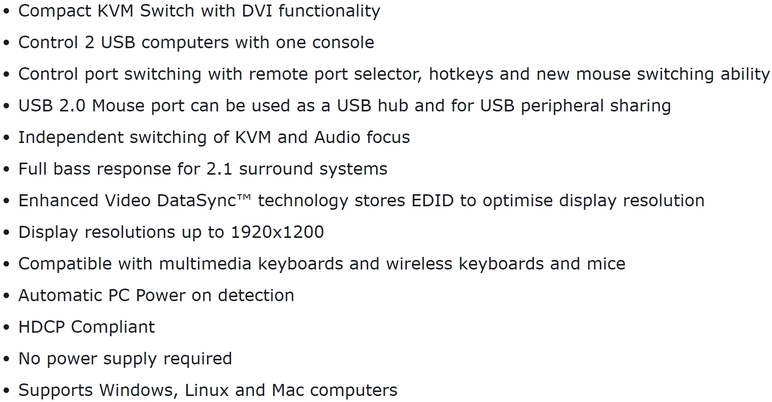 ATEN 2 PORT USB DVI/AUDIO CABLE KVM SWITCH CS682 Talmir Home Tech